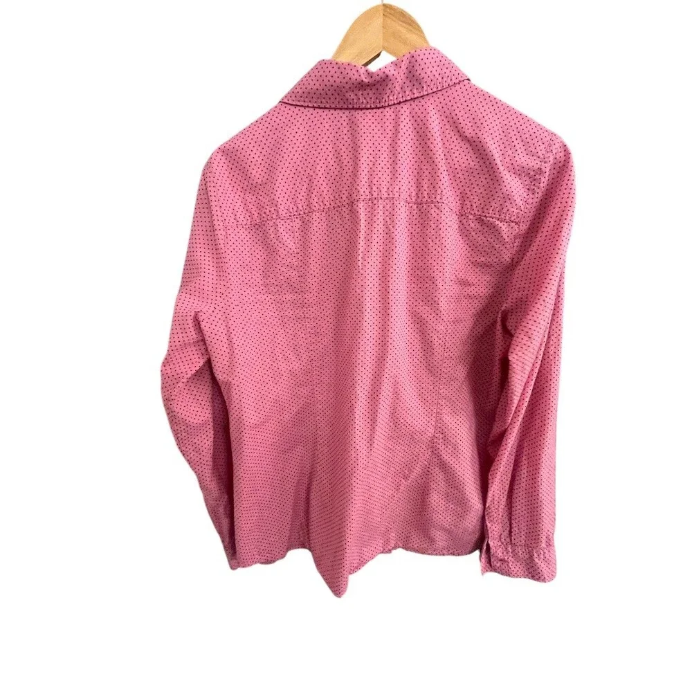 LOFT Ann Taylor Shirt Womens Size L Pink Polka Dot Button-Front Collared